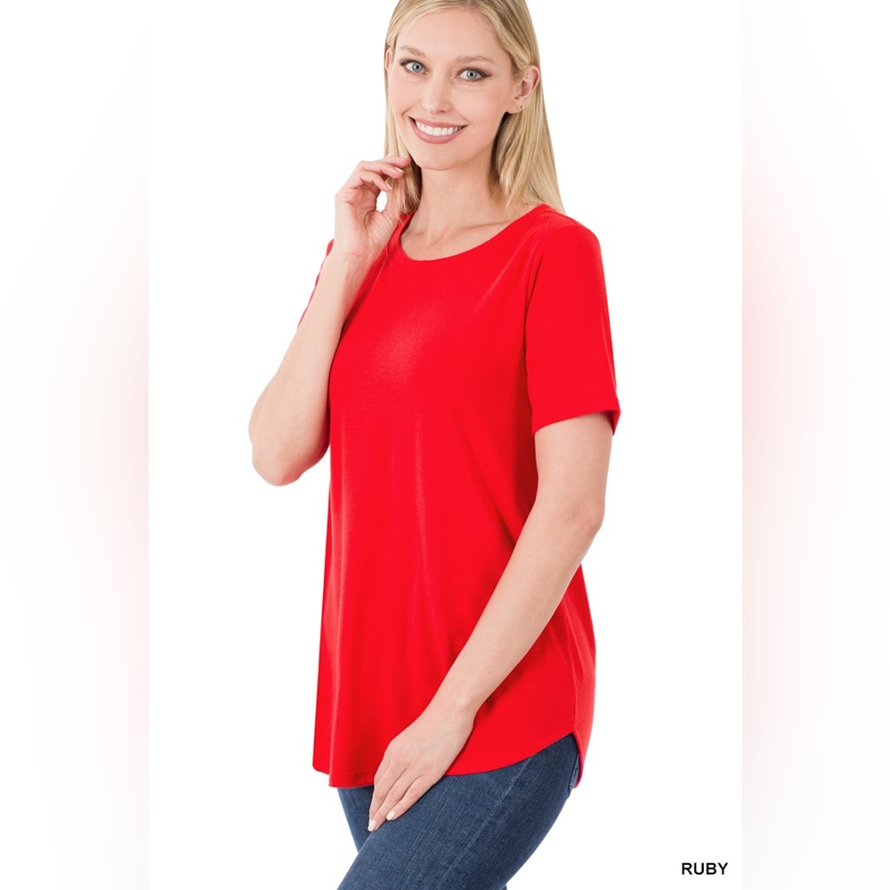 🆕 Zenana SHORT SLEEVE ROUND NECK ROUND HEM TOP